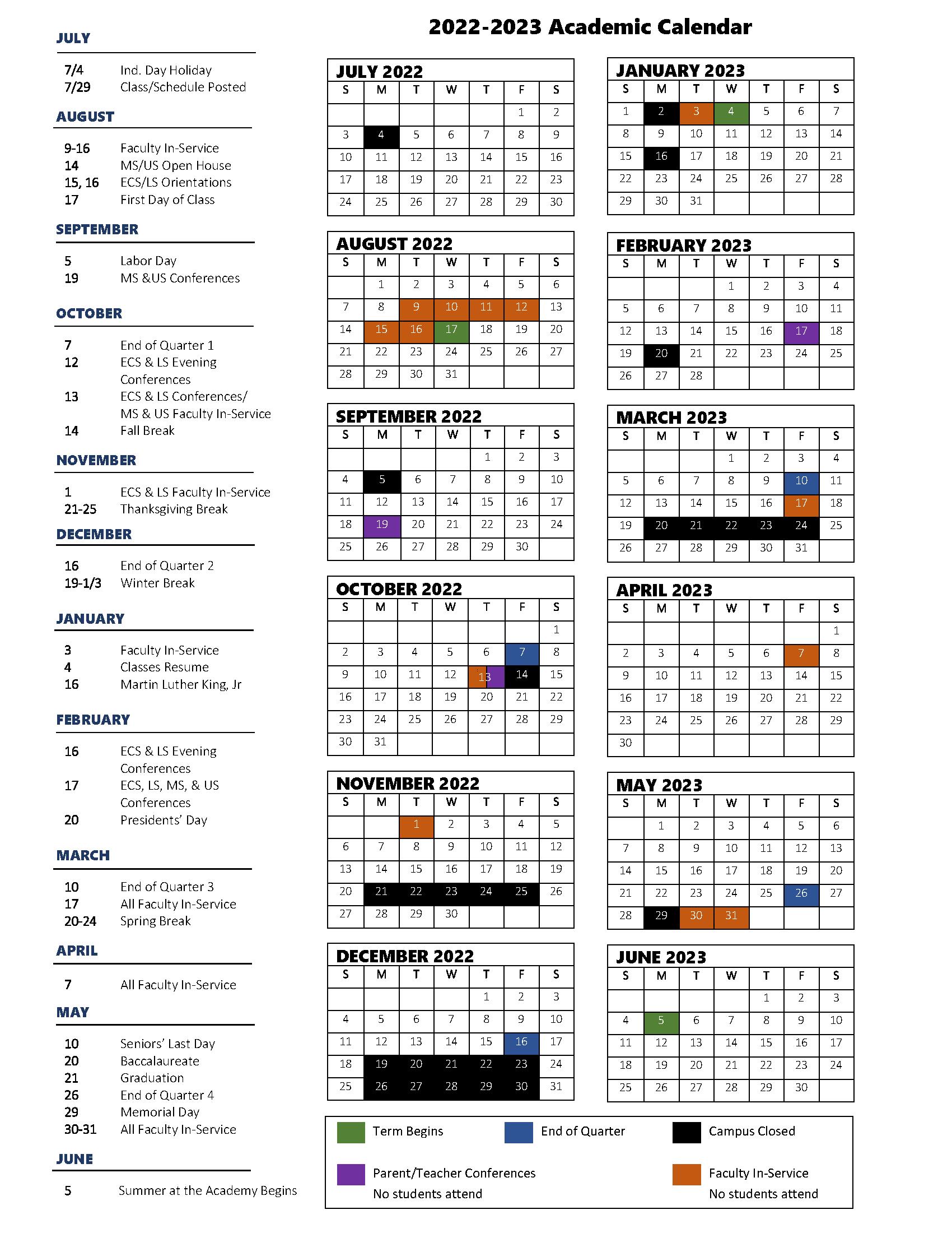 Uark Academic Calendar 2022 Academic Calendar | Pulaski Academy